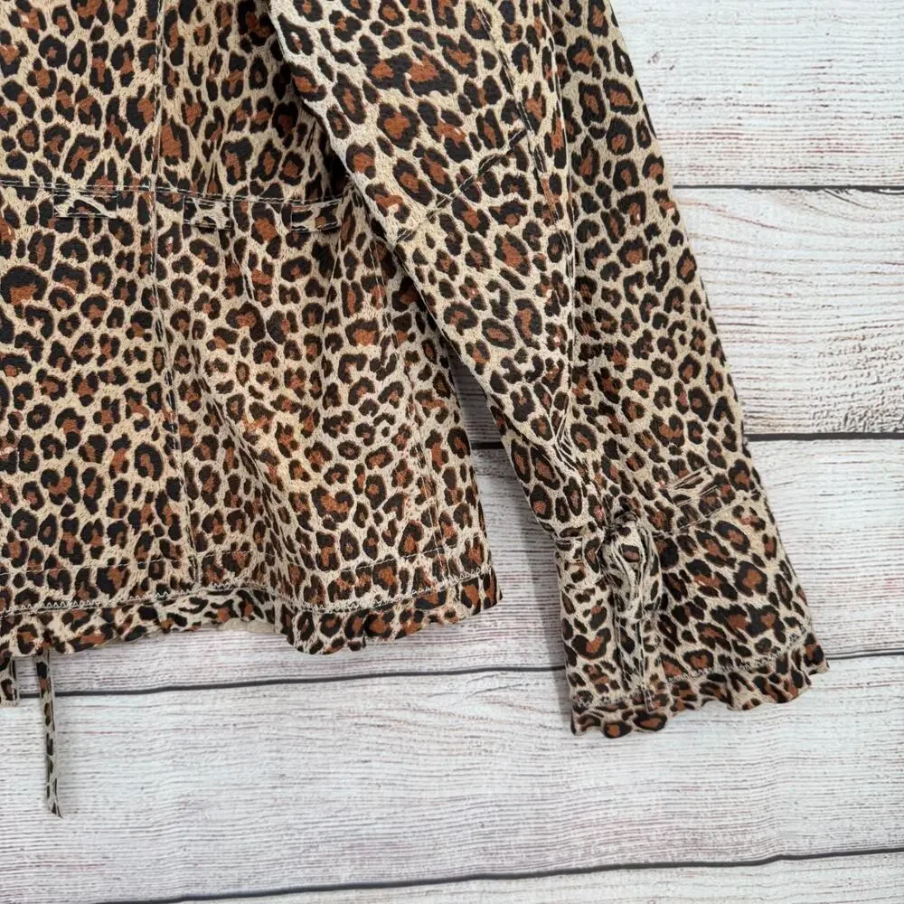 Pamela McCoy Collections Leopard Print Leather Blazer Women's Large Beige